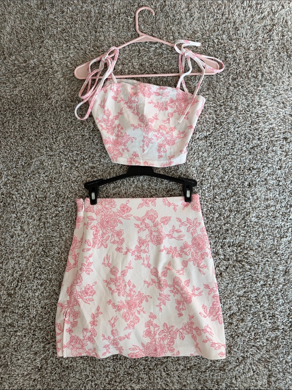 SHEIN Pink Floral Two-Piece Skirt Set